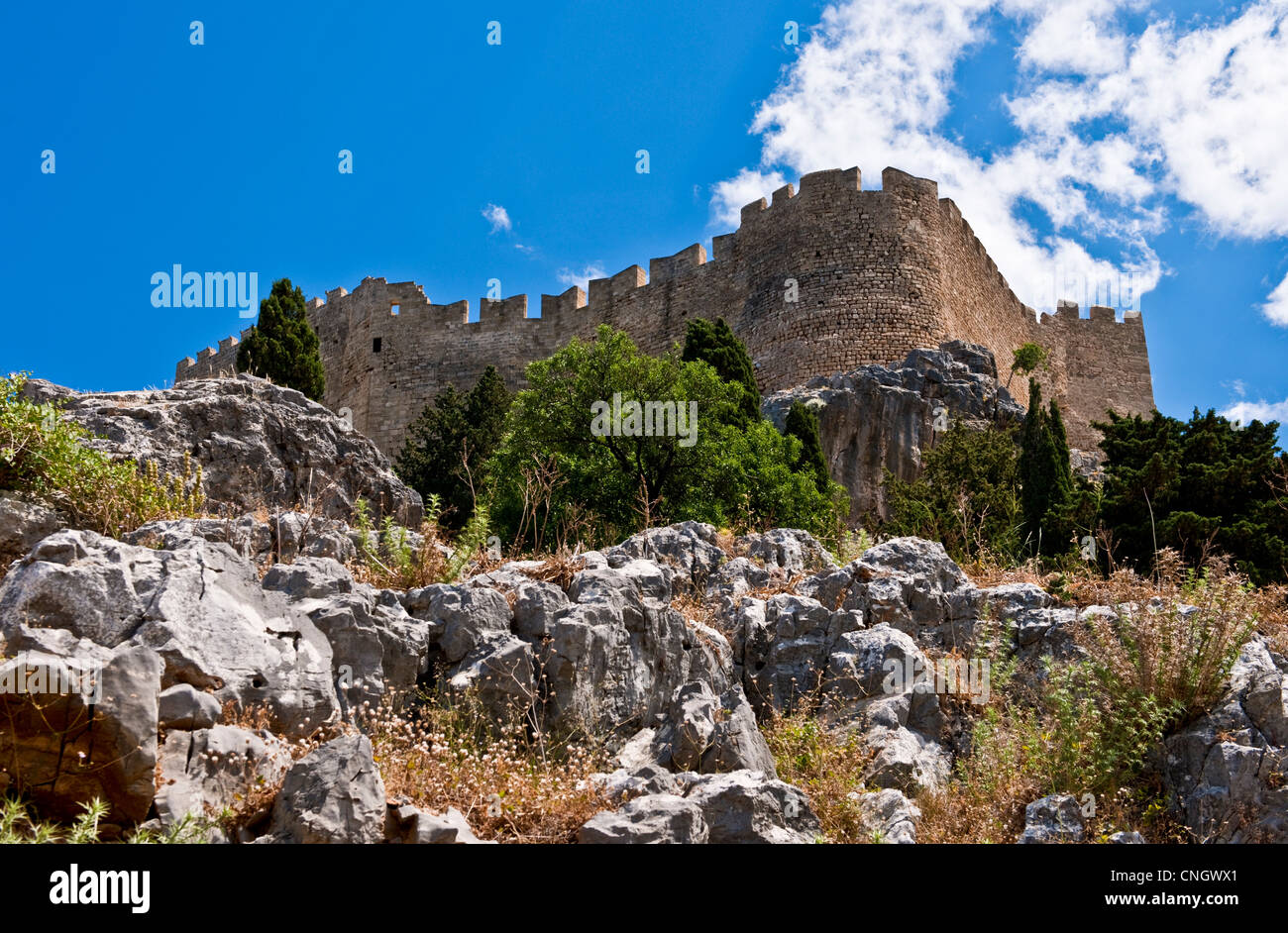 Europe Greece, Dodecanese, Rhodes, the Acropoli of the Lindos village Stock Photo