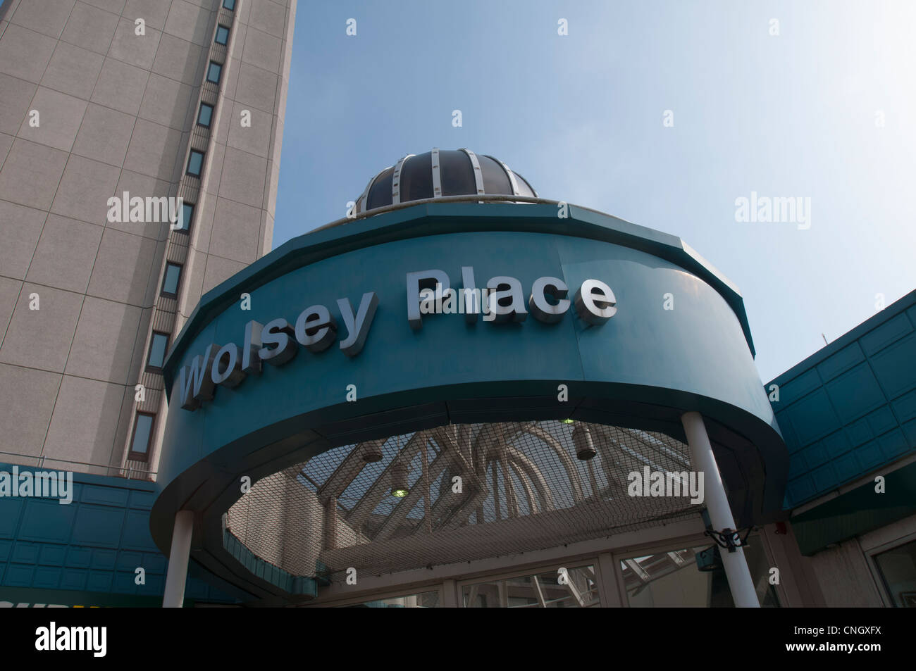 Entrance to Wolsey Place in Woking, Surrey, UK. EDITORIAL USE ONLY Stock Photo