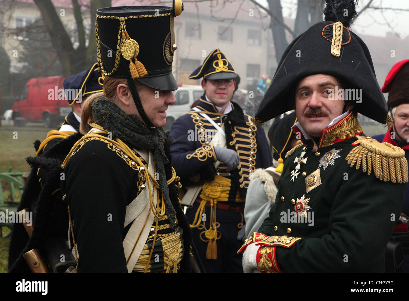 Czech photographer Jaroslav Pelisek as Russian general Pyotr Bagration (R). Re-enactment of the Battle of Austerlitz (1805). Stock Photo