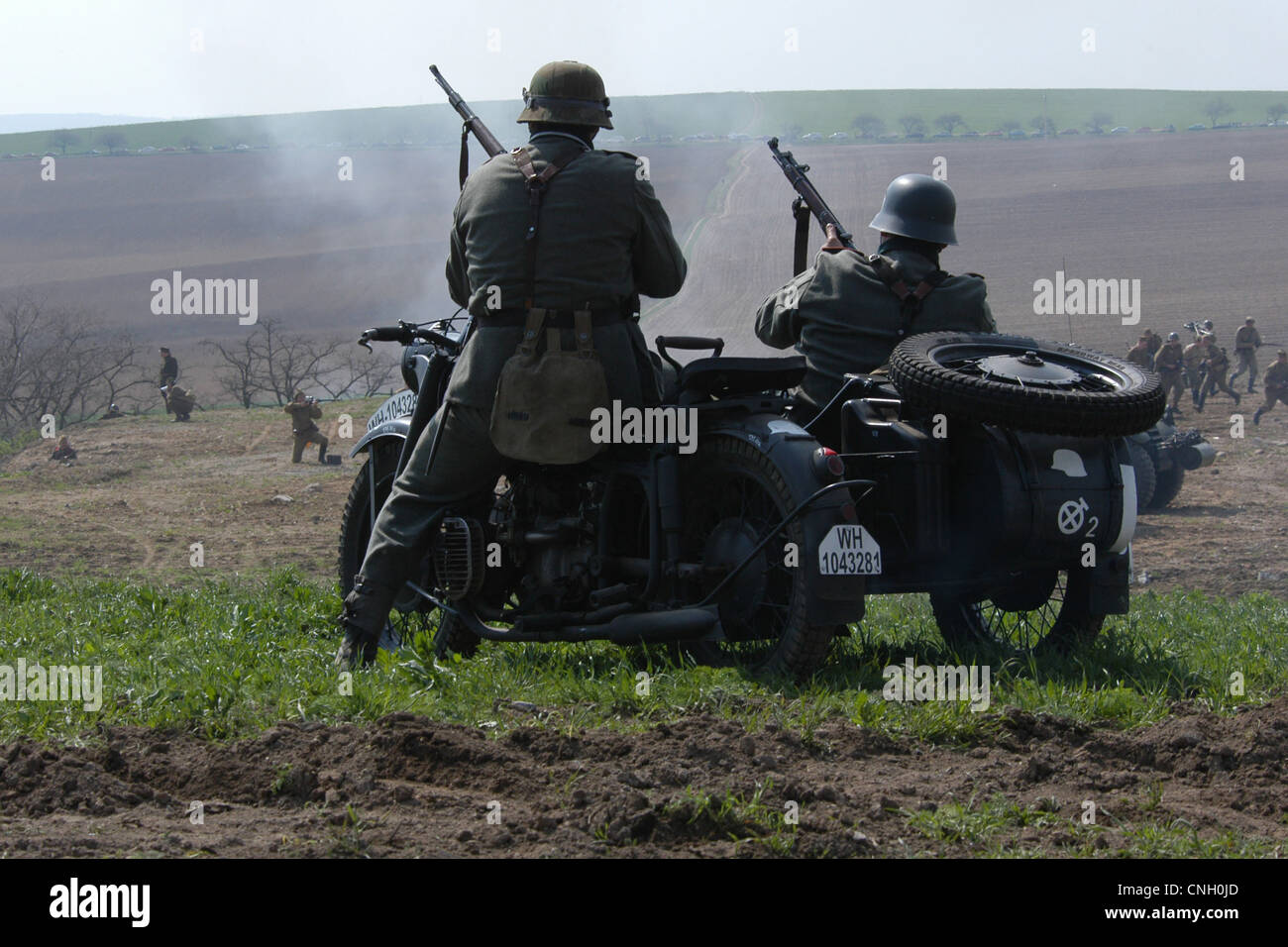 Nazi motorized troops. Re-enactment of the Battle for Orechov (1945) in ...