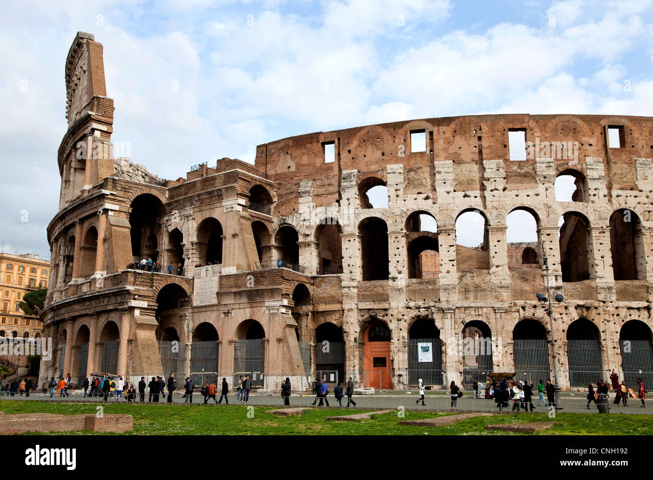 City view of Rome, Italy with old buildings, monuments, art. Roma, Italia, Europe. Colosseum, Colosseo, Coliseum Stock Photo