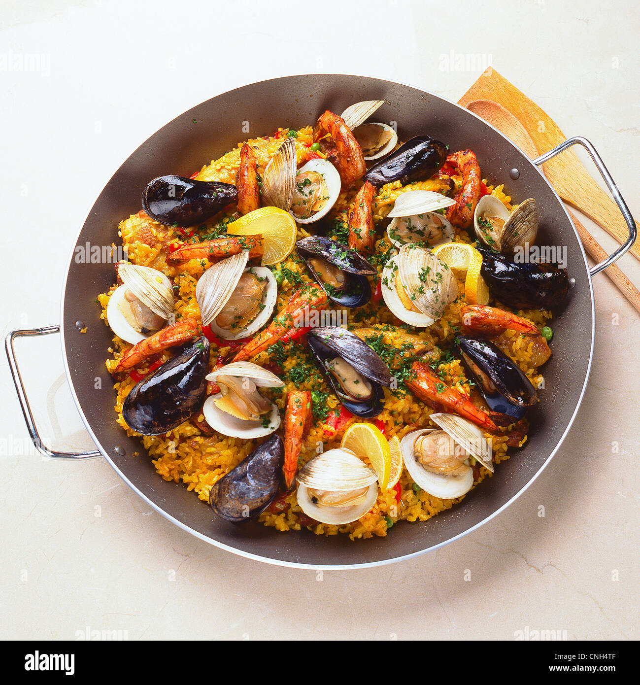 paella in pan Stock Photo