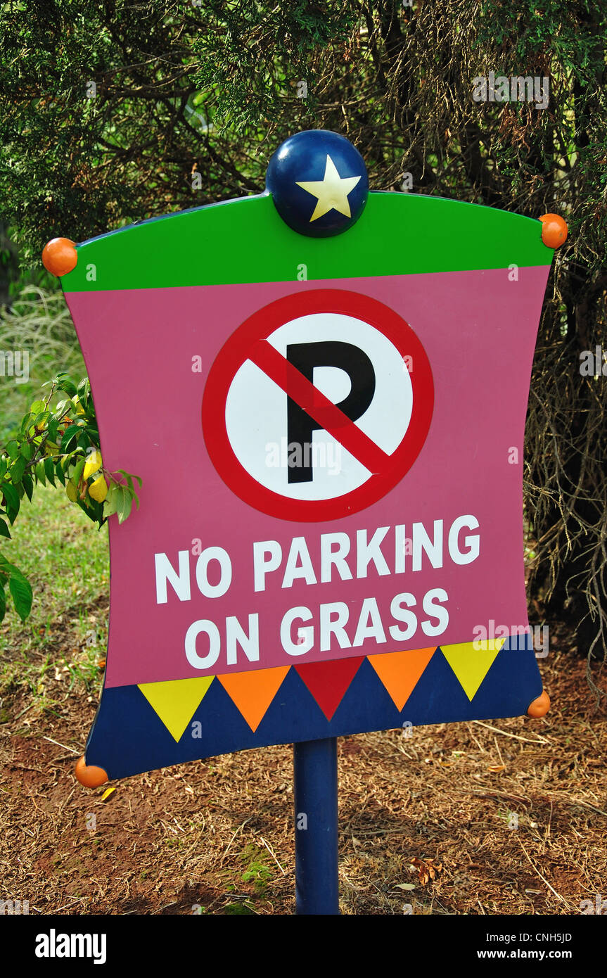 No parking on grass sign outside Road Lodge Hotel at Carnival City Casino, Brakpan, Gauteng Province, Republic of South Africa Stock Photo