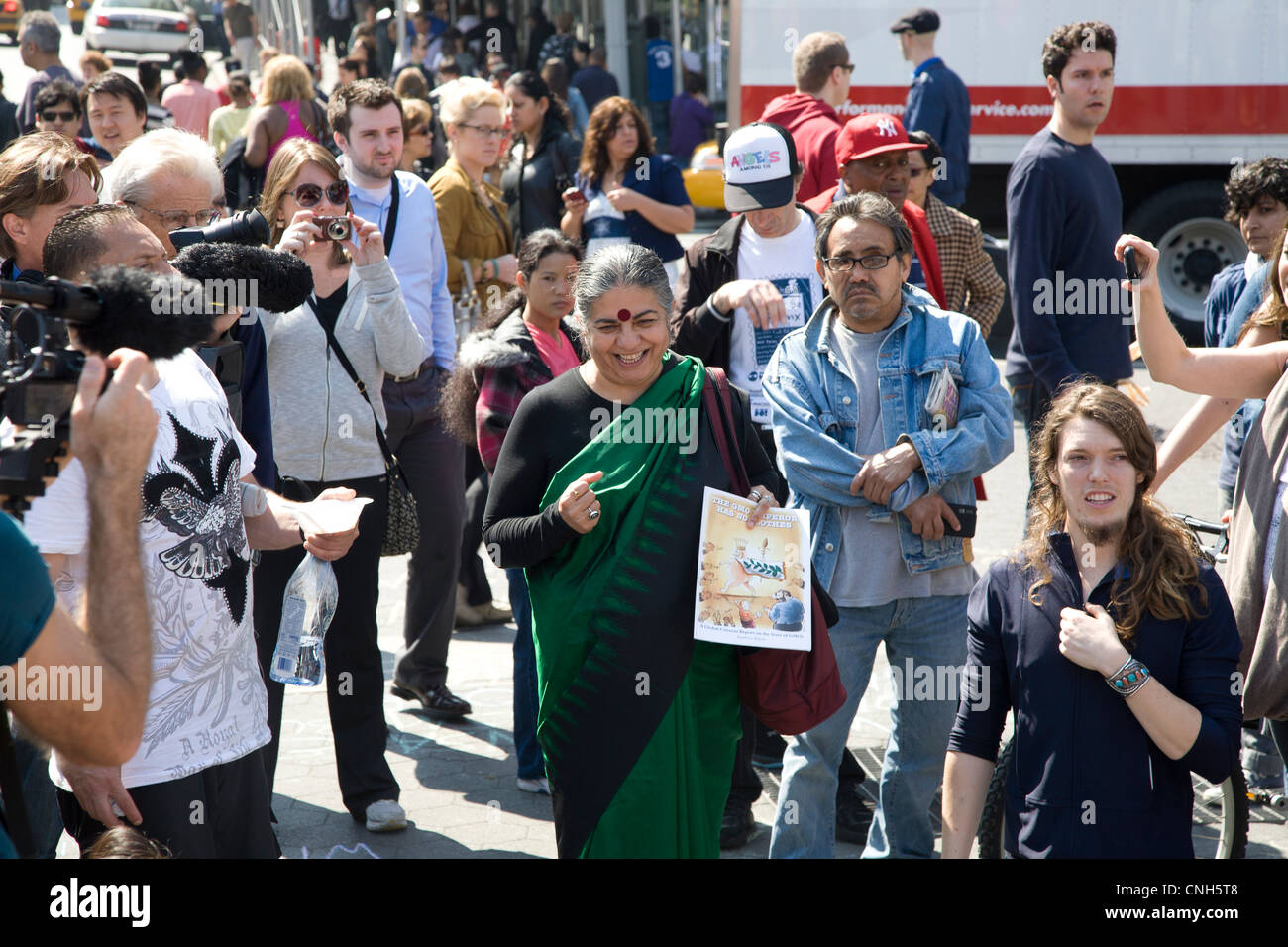 Vandana Siva, Indian environmental activist, speaks to Occupy Wall Street gathering at Union Square in NYC. Stock Photo