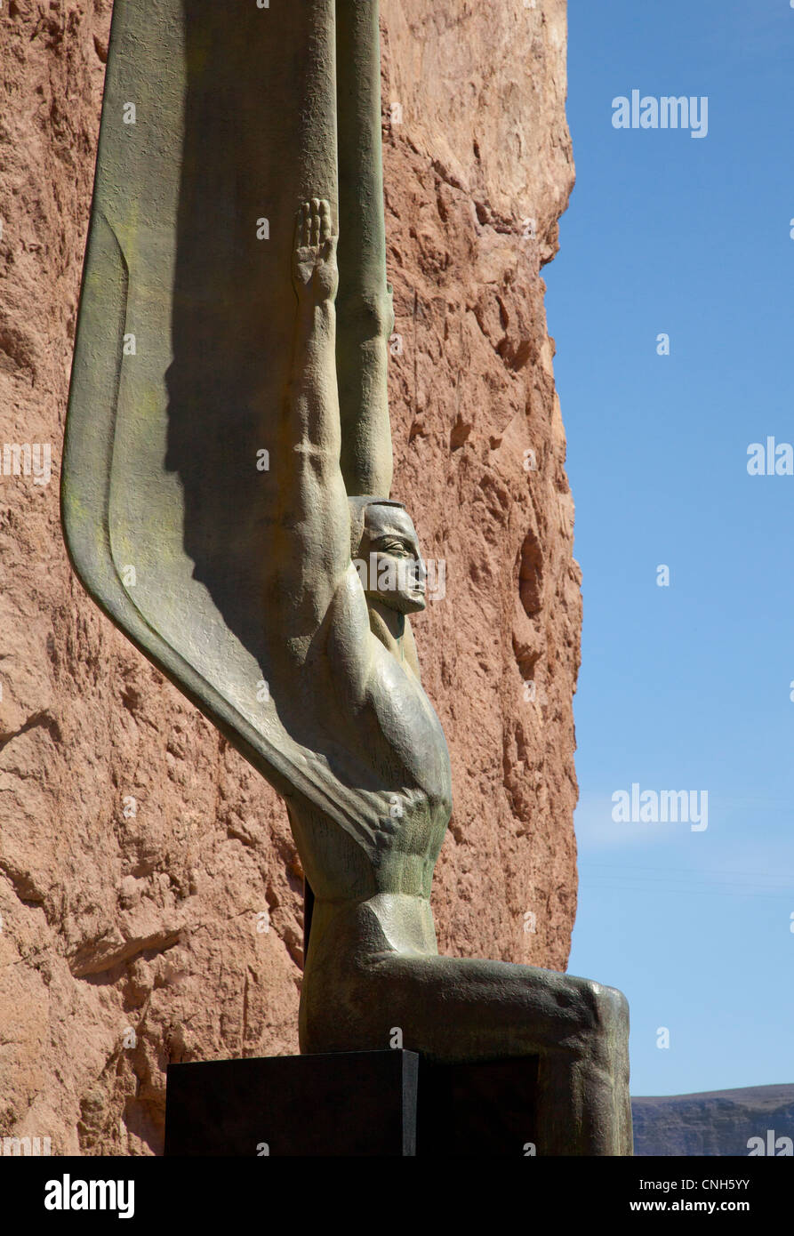 March, 2012.  One of a pair of statues at Hoover Dam, US. Stock Photo
