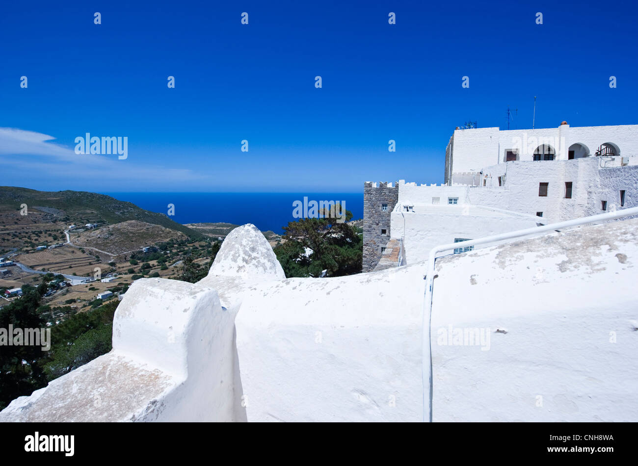 Europe Greece, Dodecanese,Patmos, the Agios Joannis Theologos Monastry Stock Photo