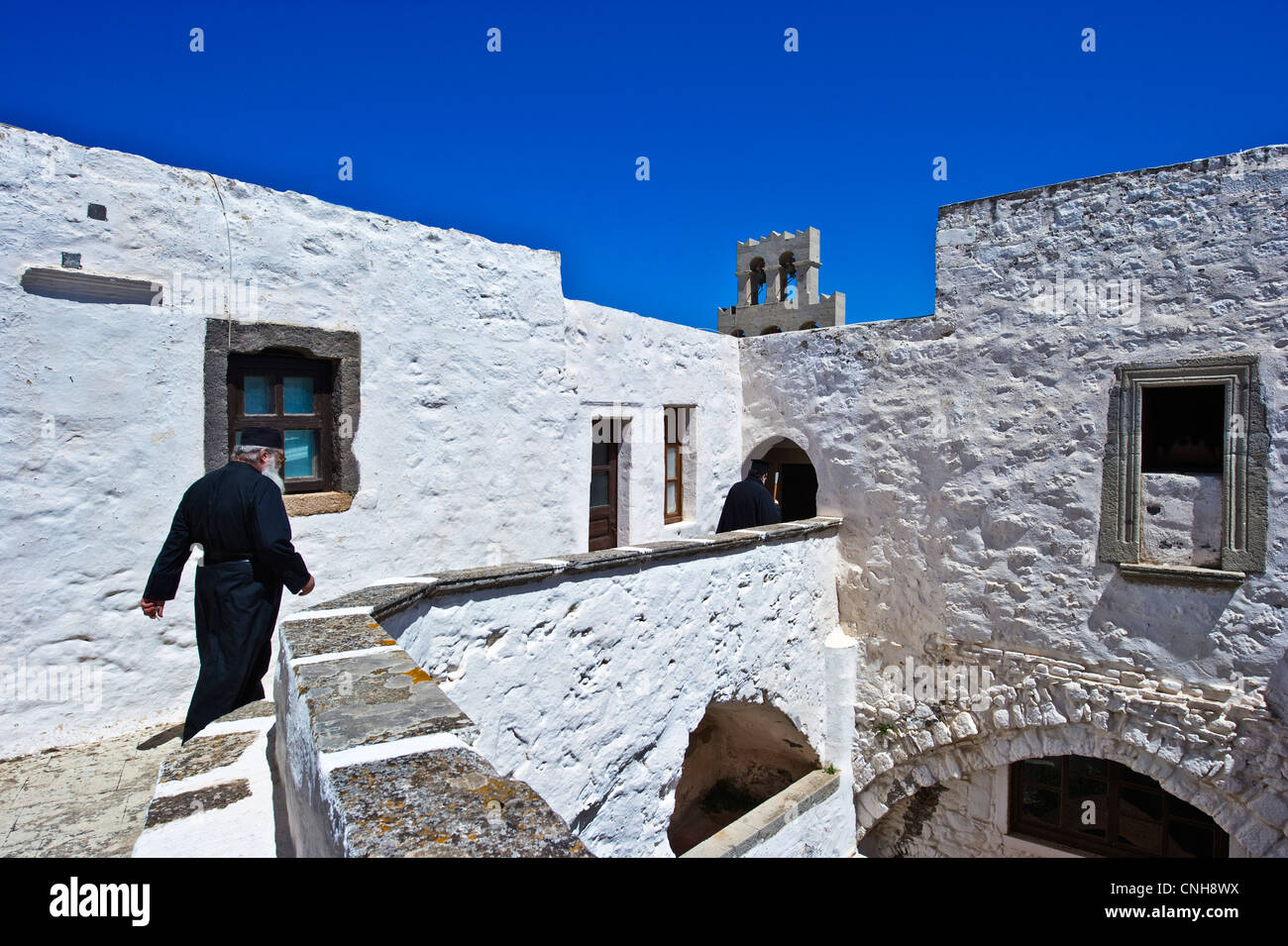 Europe Greece, Dodecanese,Patmos, the Agios Joannis Theologos Monastry Stock Photo