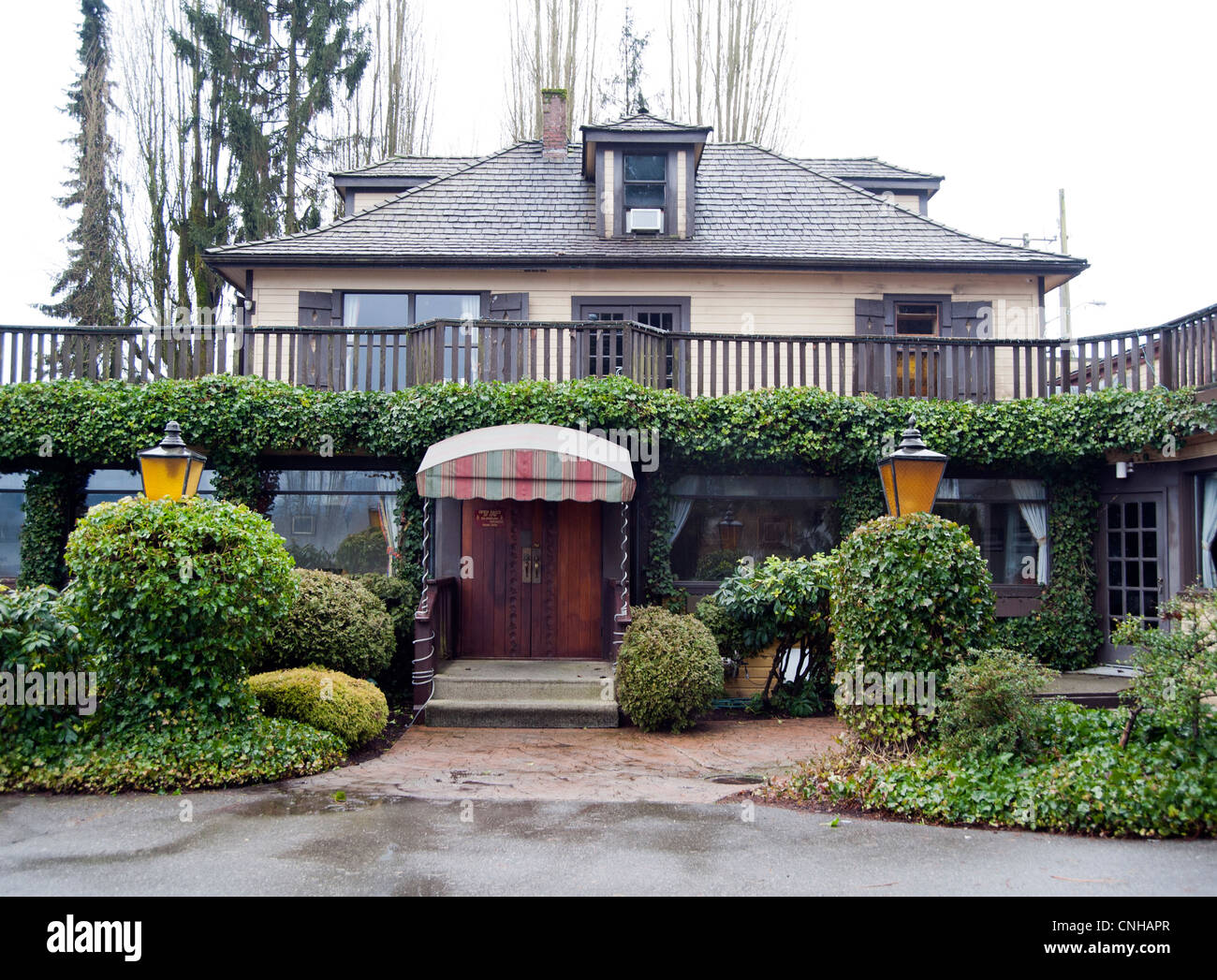 Outside of old home converted to a restaurant in Fort Langley, British Columbia, Canada Stock Photo