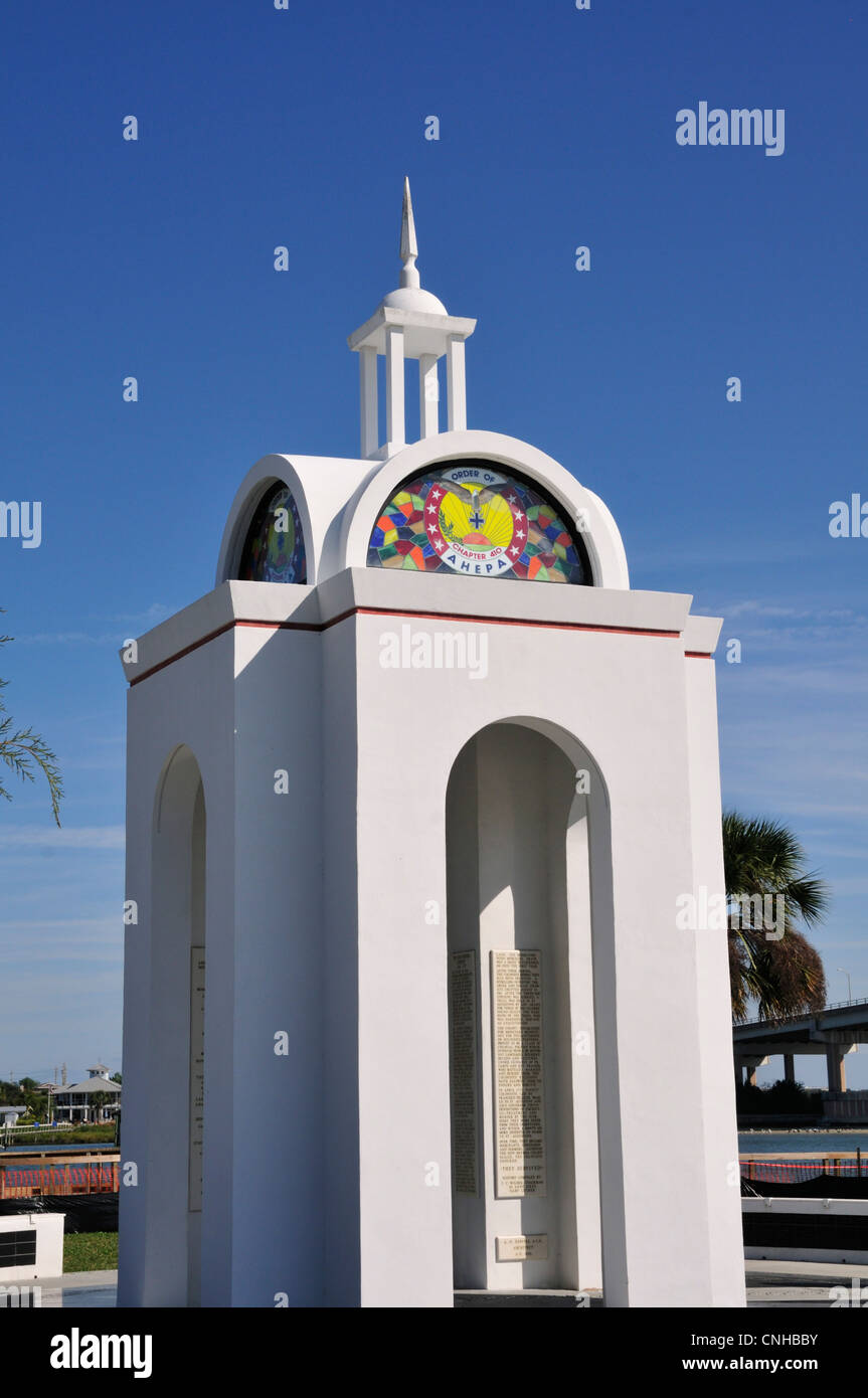 Tower in Riverside Park, New Smyrna Beach, Florida, dedicated to AHEPA, American Hellenic Educational Progressive Association Stock Photo