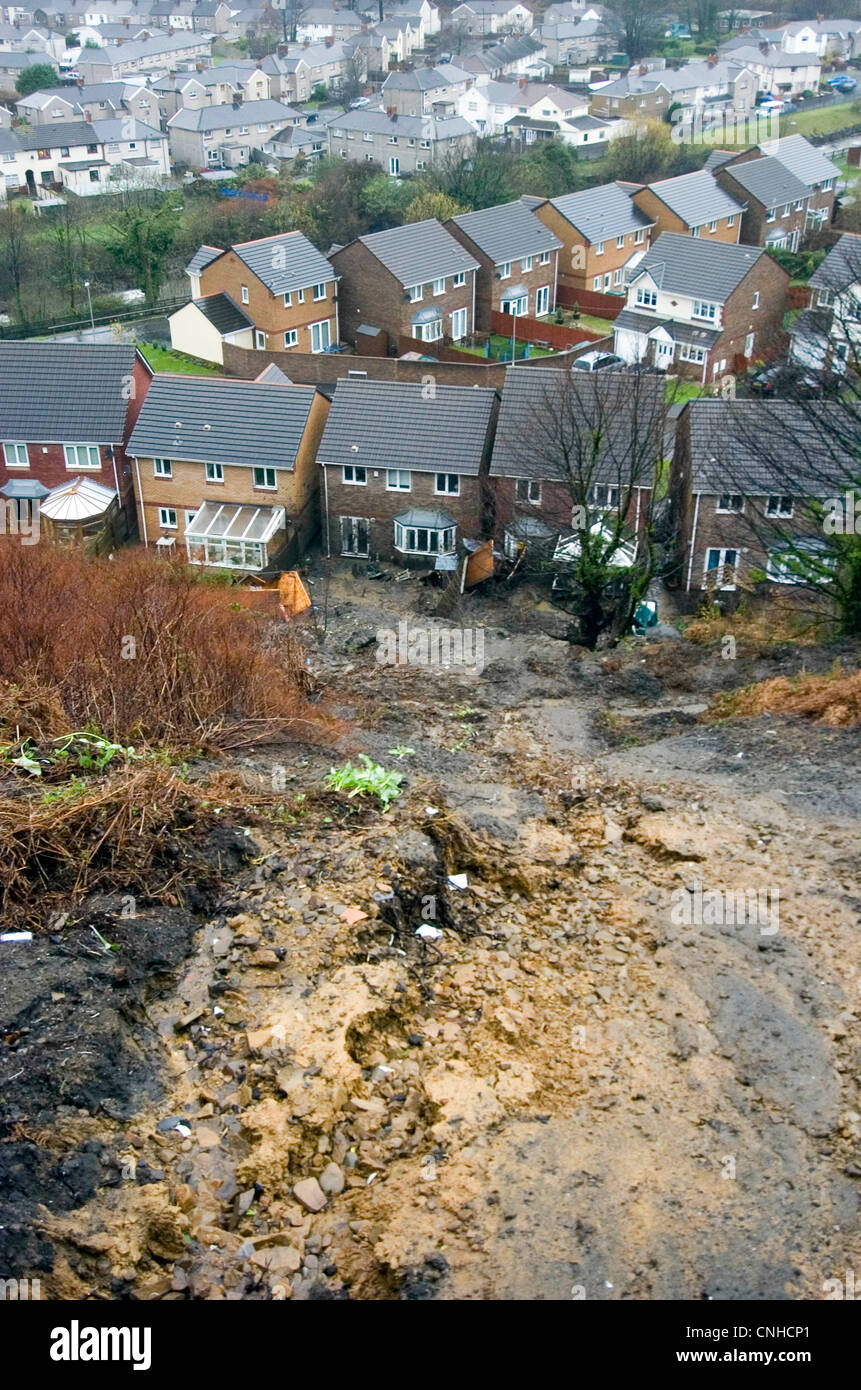 The mudslide in the Taibach area of Port Talbot today after heavy
