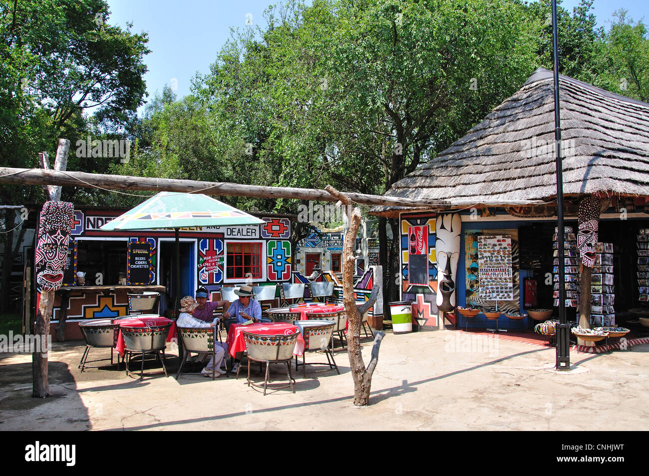 Outdoor cafe at Lesedi African Cultural village, Broederstroom, Johannesburg, Gauteng Province, Republic of South Africa Stock Photo