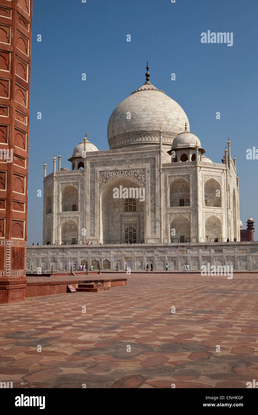 Agra, India. Taj Mahal view from the Mosque, on left. Stock Photo