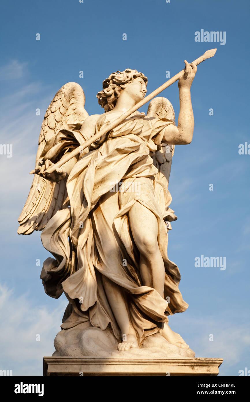 Rome - Angel with the Lance by Domenico Guidi, Ponte Sant'Angelo - Angels bridge Stock Photo