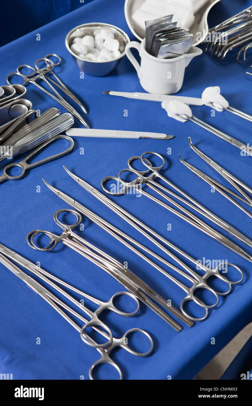 Tray with surgical instruments and equipment Stock Photo - Alamy