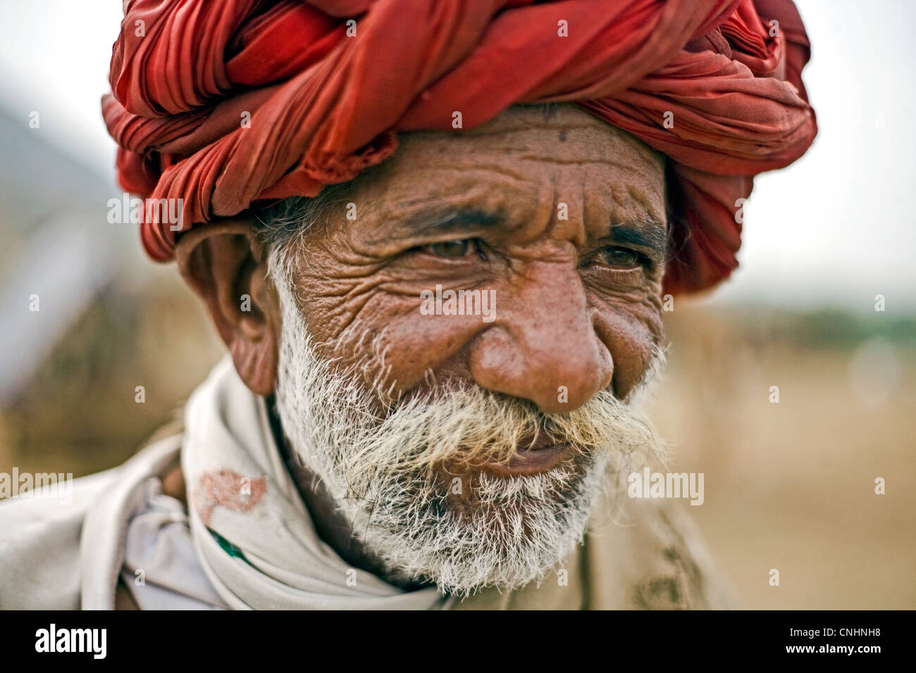Rabari old man during Pushkar Camel Fair Stock Photo