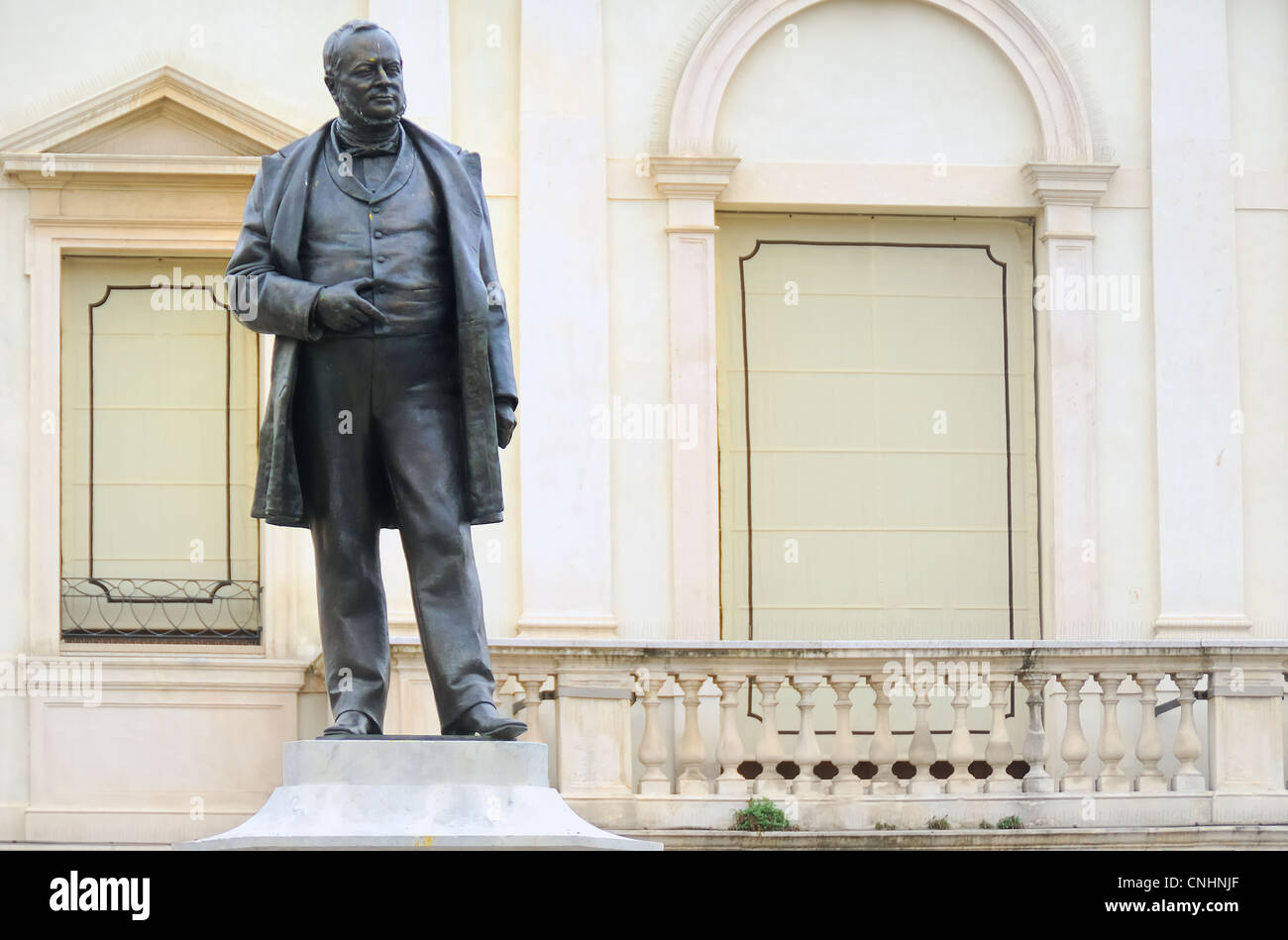 Padua, Italy : Piazza Cavour ( Cavour Square) : the statue of Camillo Benso Count of Cavour. Stock Photo