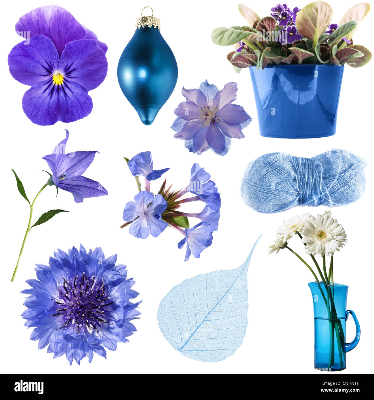 collection of blue obejects isolated on white Stock Photo - Alamy