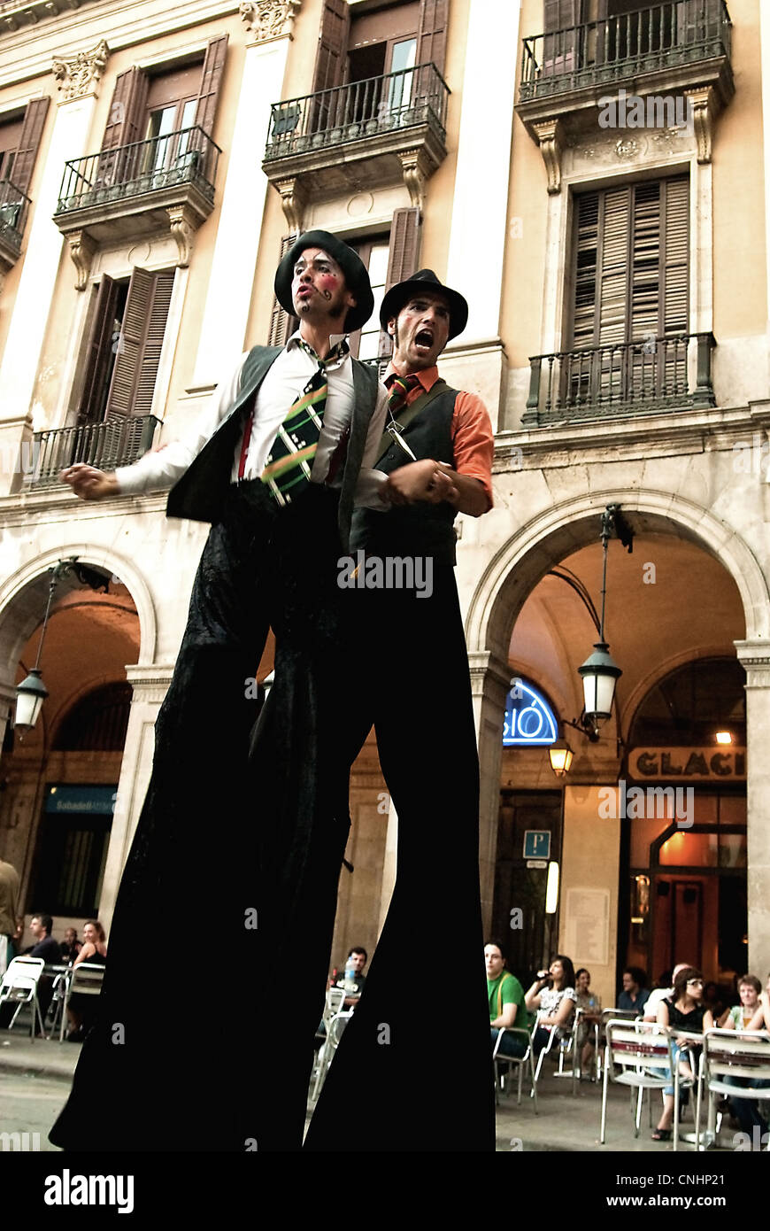 Man walking on stilts at Plaza de Real ,Barcelona Stock Photo Alamy