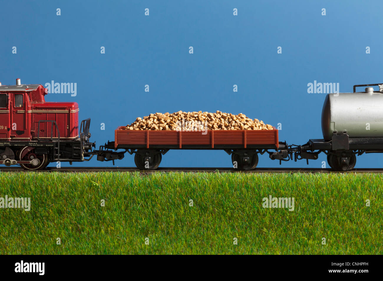 A miniature toy freight train Stock Photo Alamy