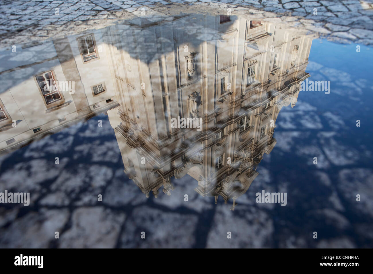 Water reflection of New Cathedral (Se Nova) in Coimbra, Portugal Stock Photo