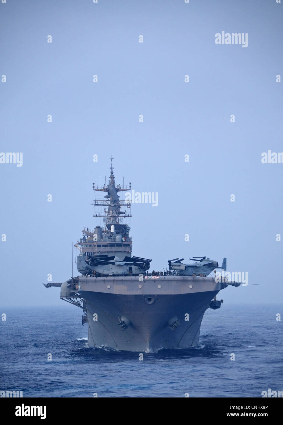 US Navy multi-purpose amphibious assault ship USS Iwo Jima March 30, 2012 underway in the Atlantic Ocean. Stock Photo
