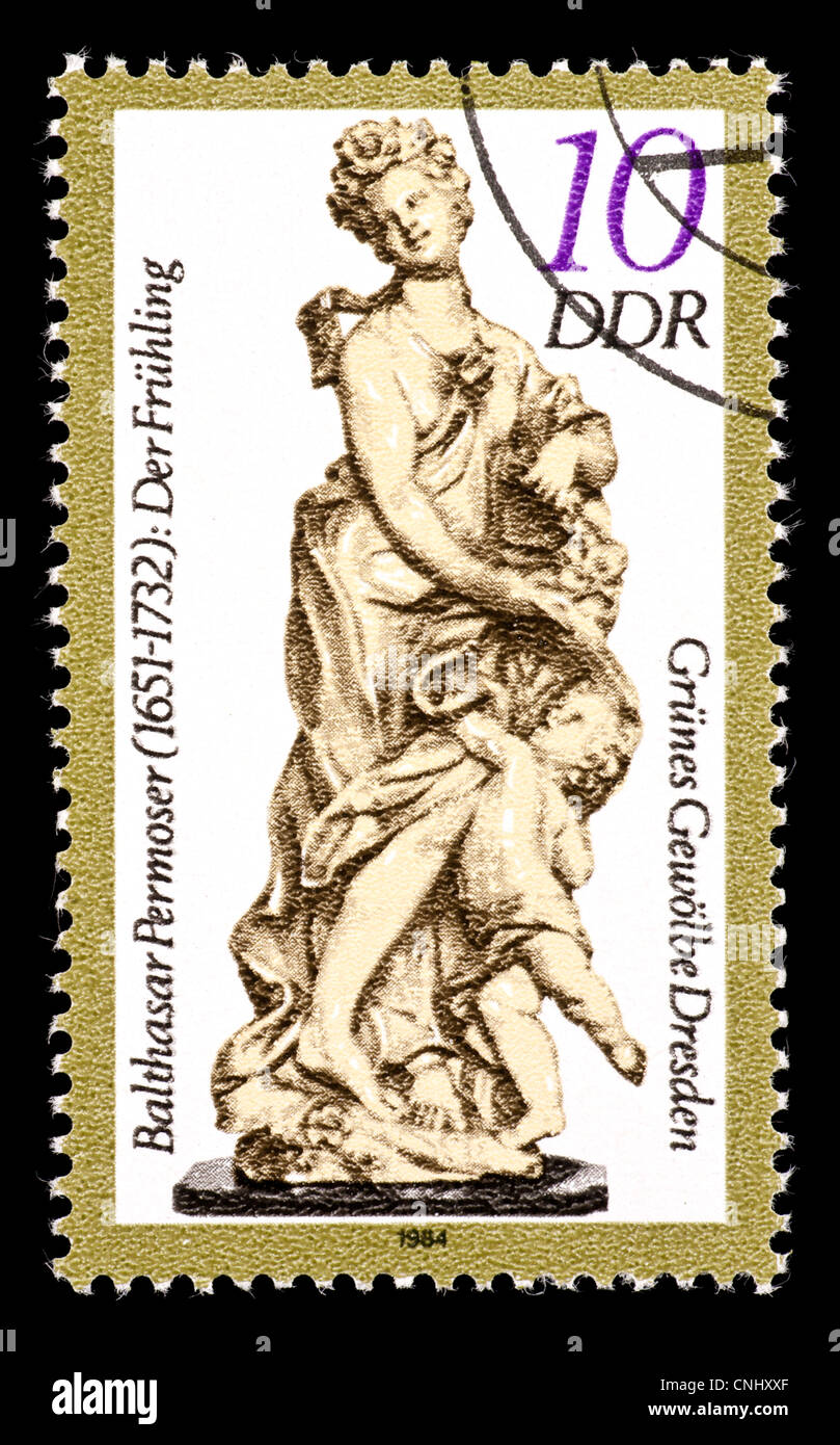 Postage stamp from East Germany (DDR) depicting a statue from the Dresden Green Vault: "Der Fruhling" by  Balthasar Permoser Stock Photo
