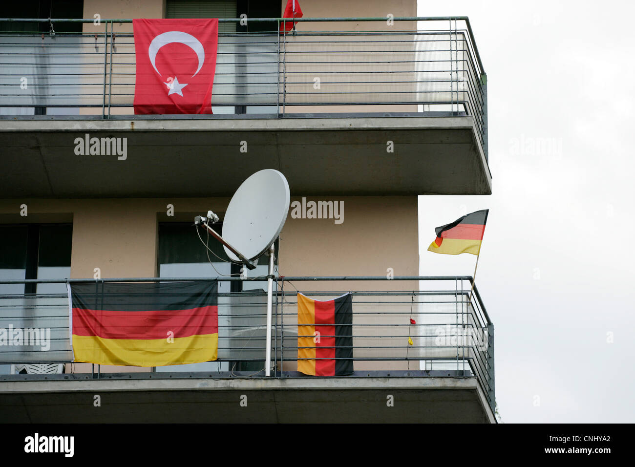 Turkish and German flags on balconies, Kreuzberg, Berlin, Germany Stock Photo Alamy