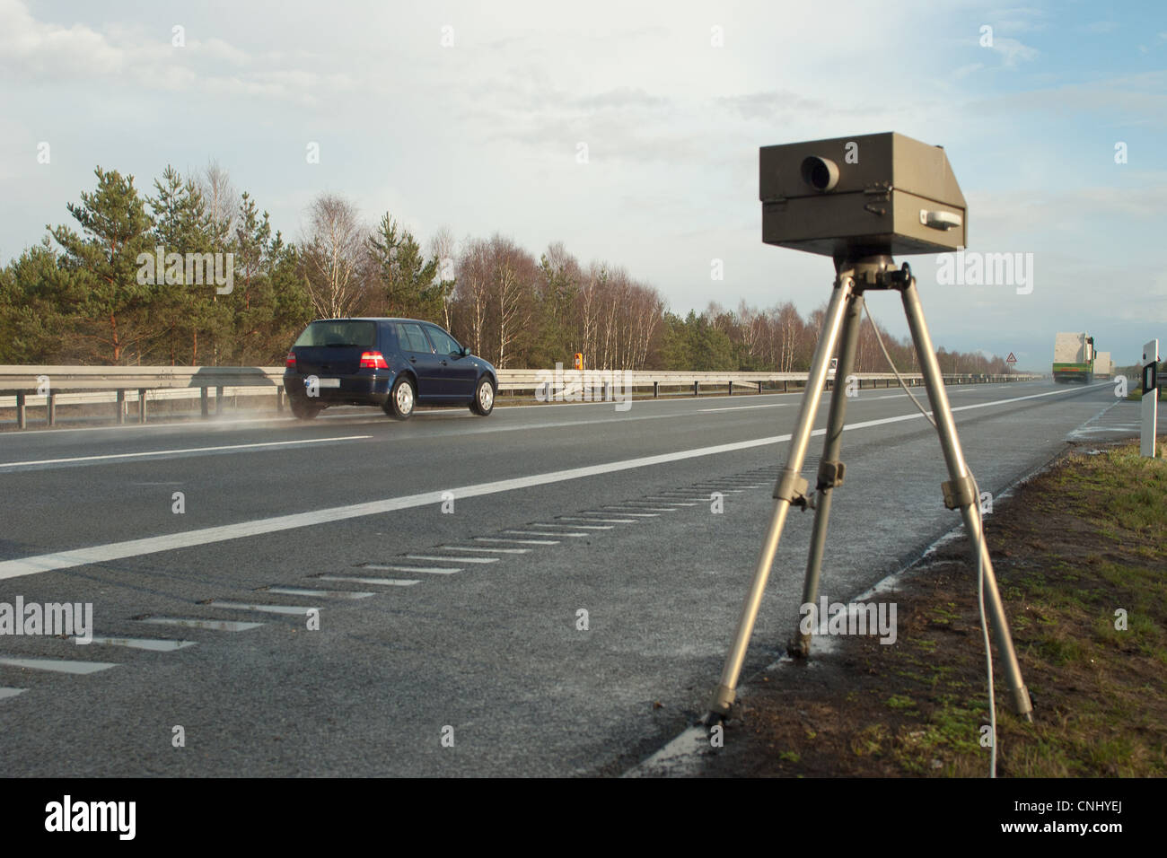 Speed limit enforcement on German motorway Stock Photo