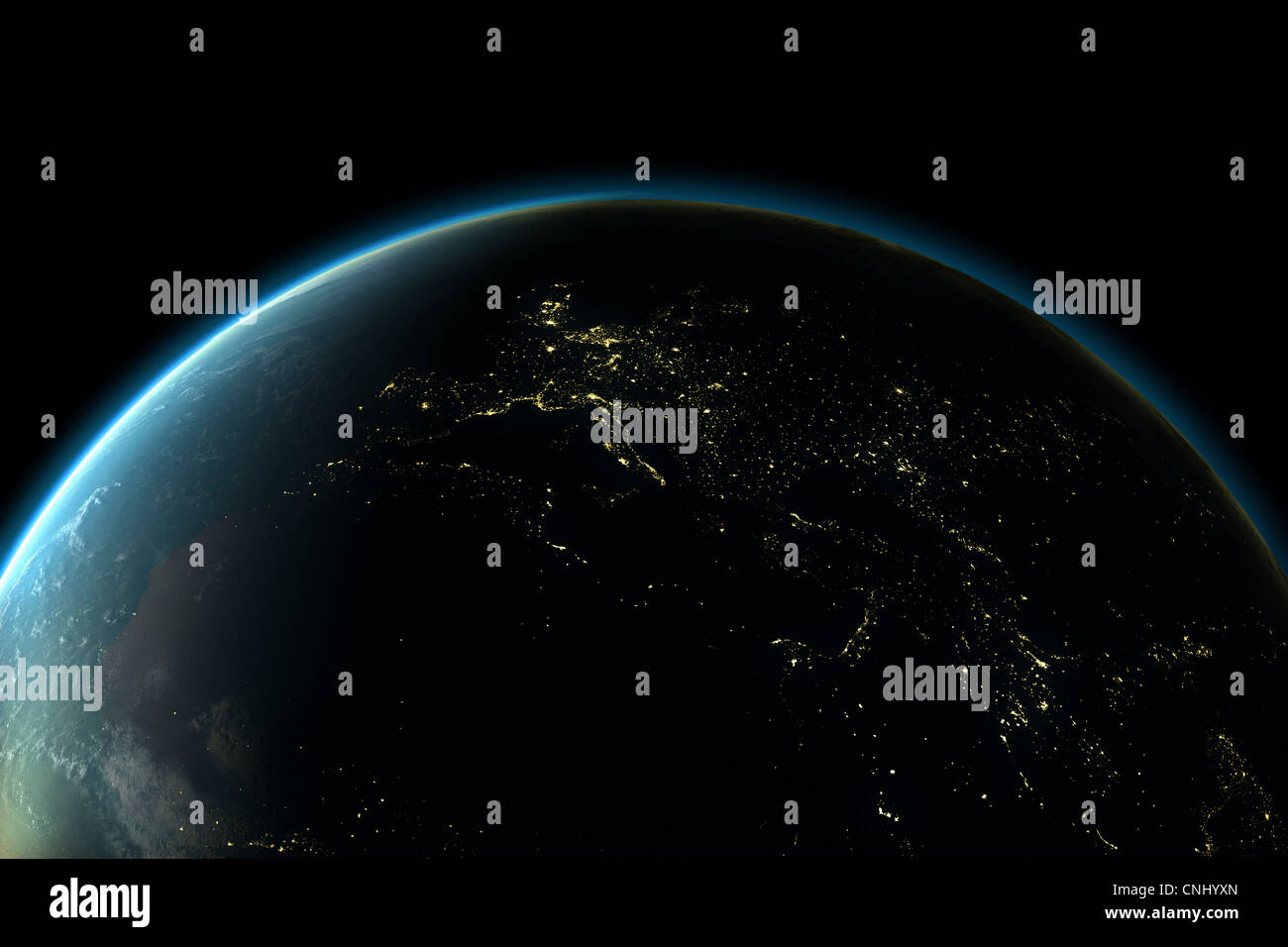 Planet earth with lights of Europe at night Stock Photo