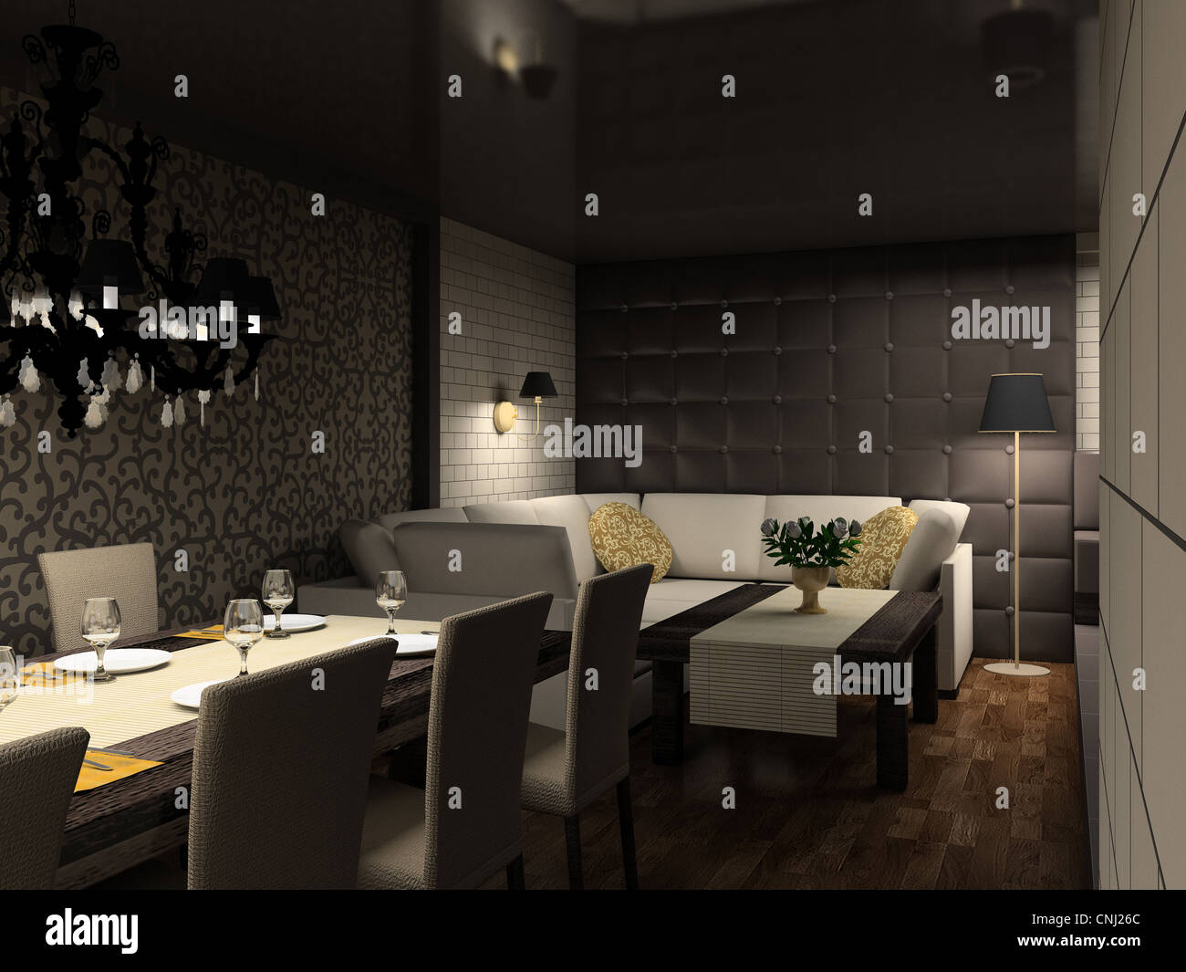 3d render. Restaurant and cafe interior Stock Photo - Alamy
