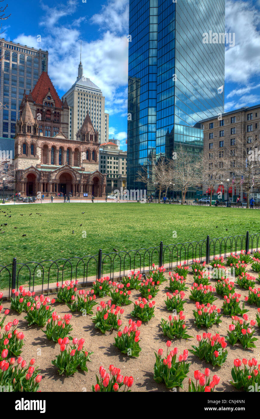 Copley Square is a public square in Back Bay Boston, Massachusetts. Stock Photo