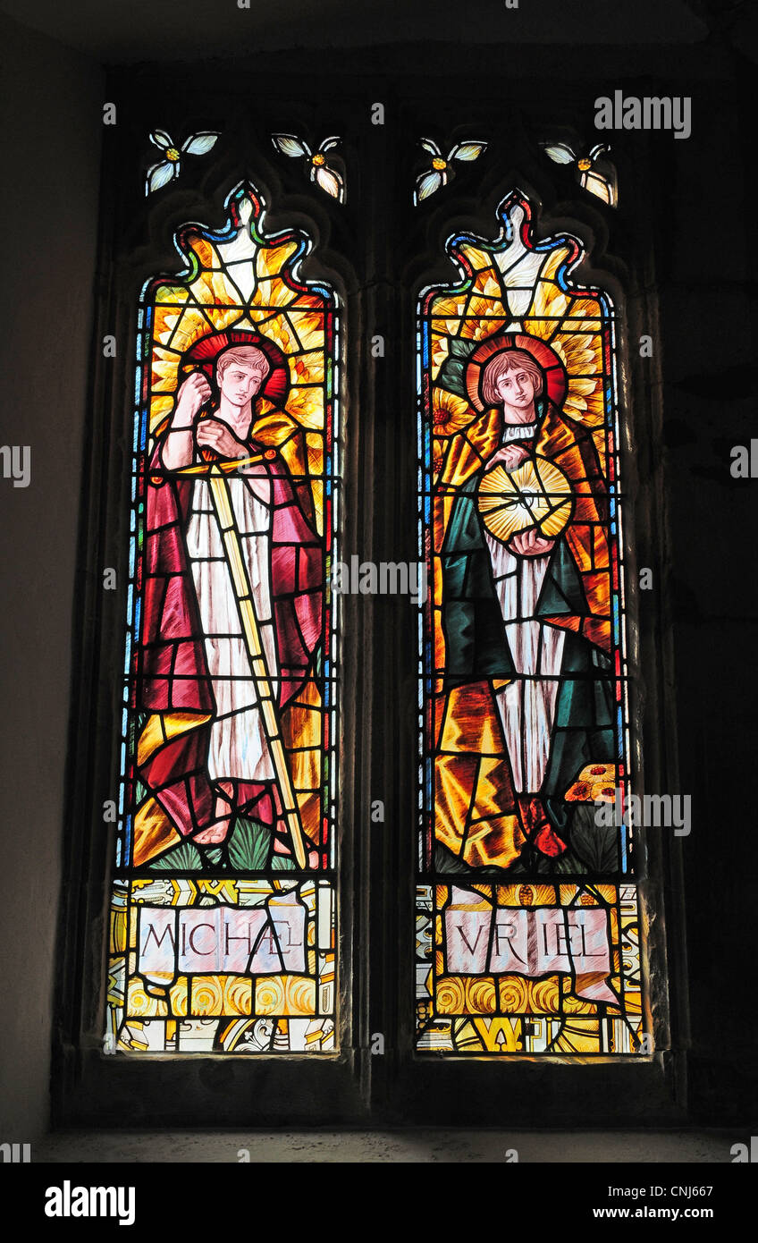 Window depicting the Archangels Michael and Uriel. St. Mary's Church ...