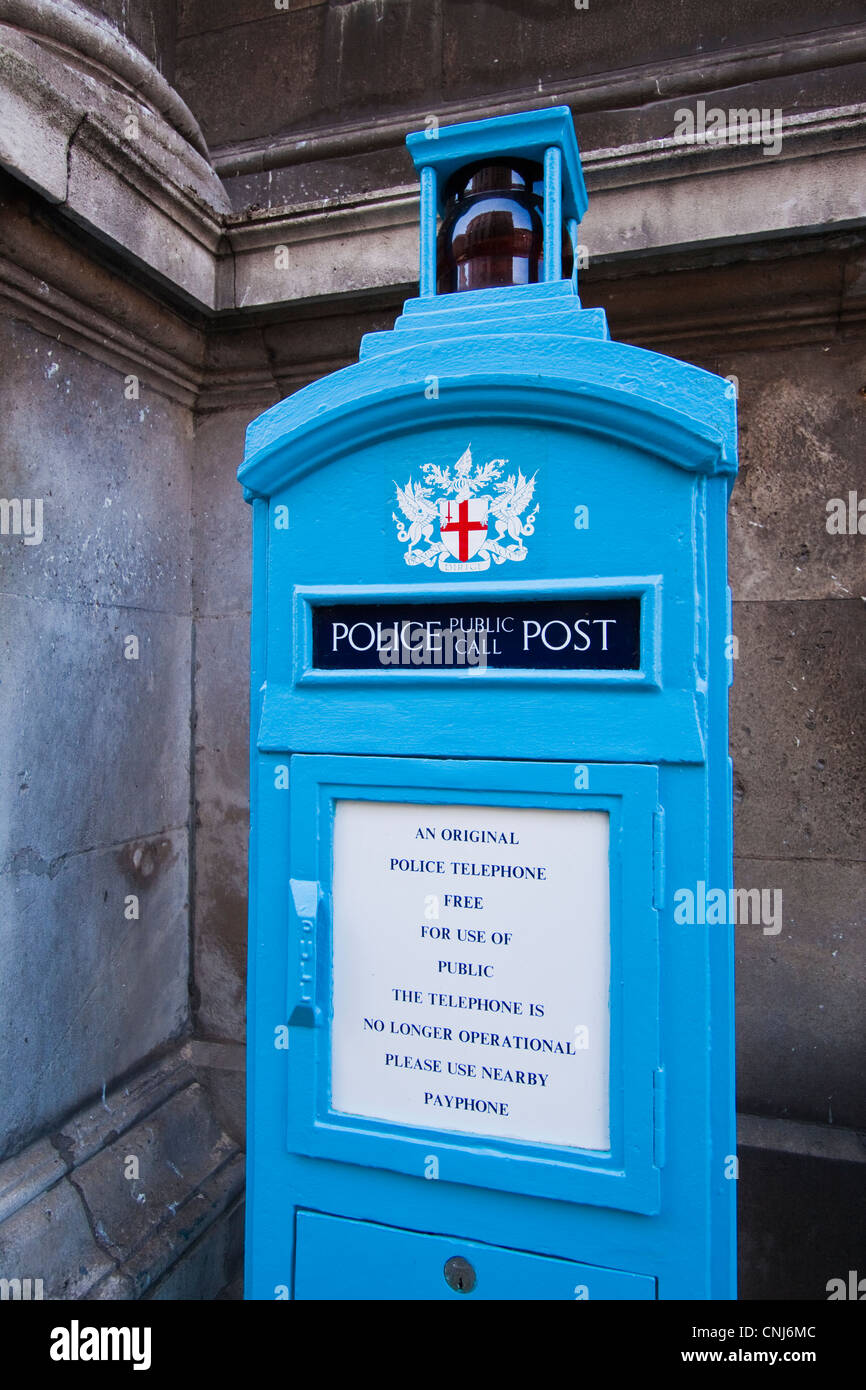 Blue Police Telephone Box Stock Photo