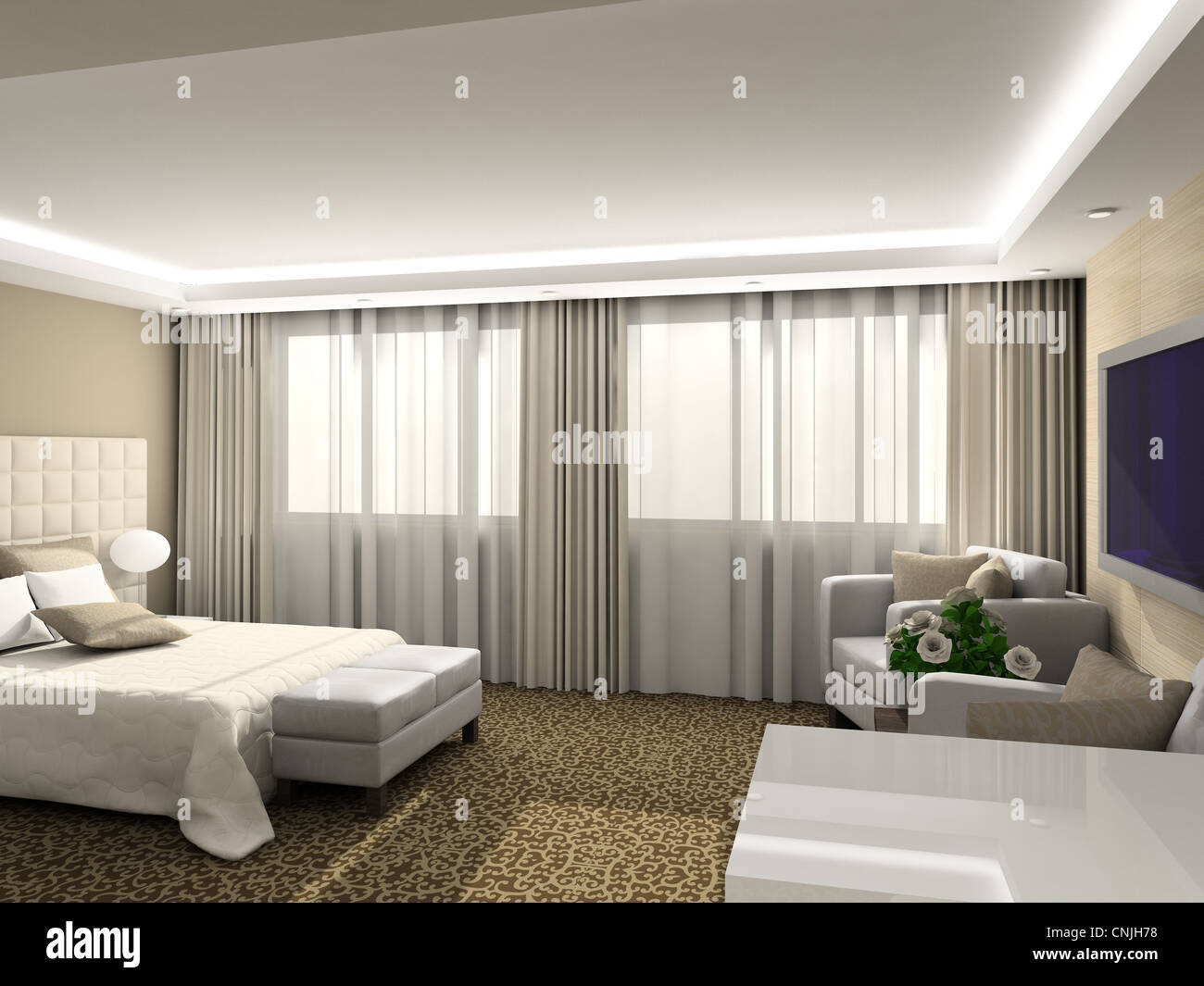 Modern design interior of bedroom. 3D render Stock Photo - Alamy