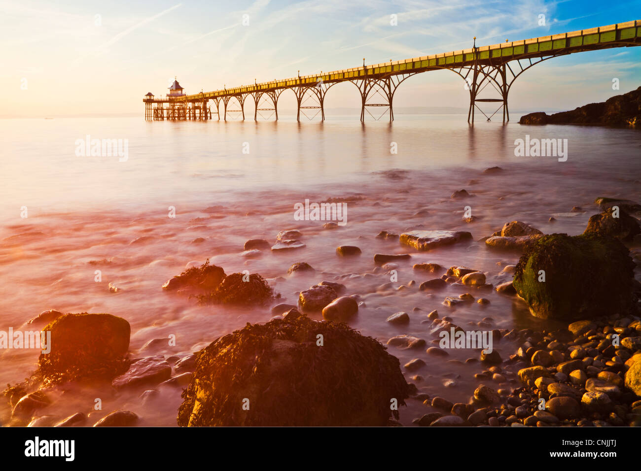 Evening light falls on the Pier at Clevedon, Somerset, England, UK Stock Photo