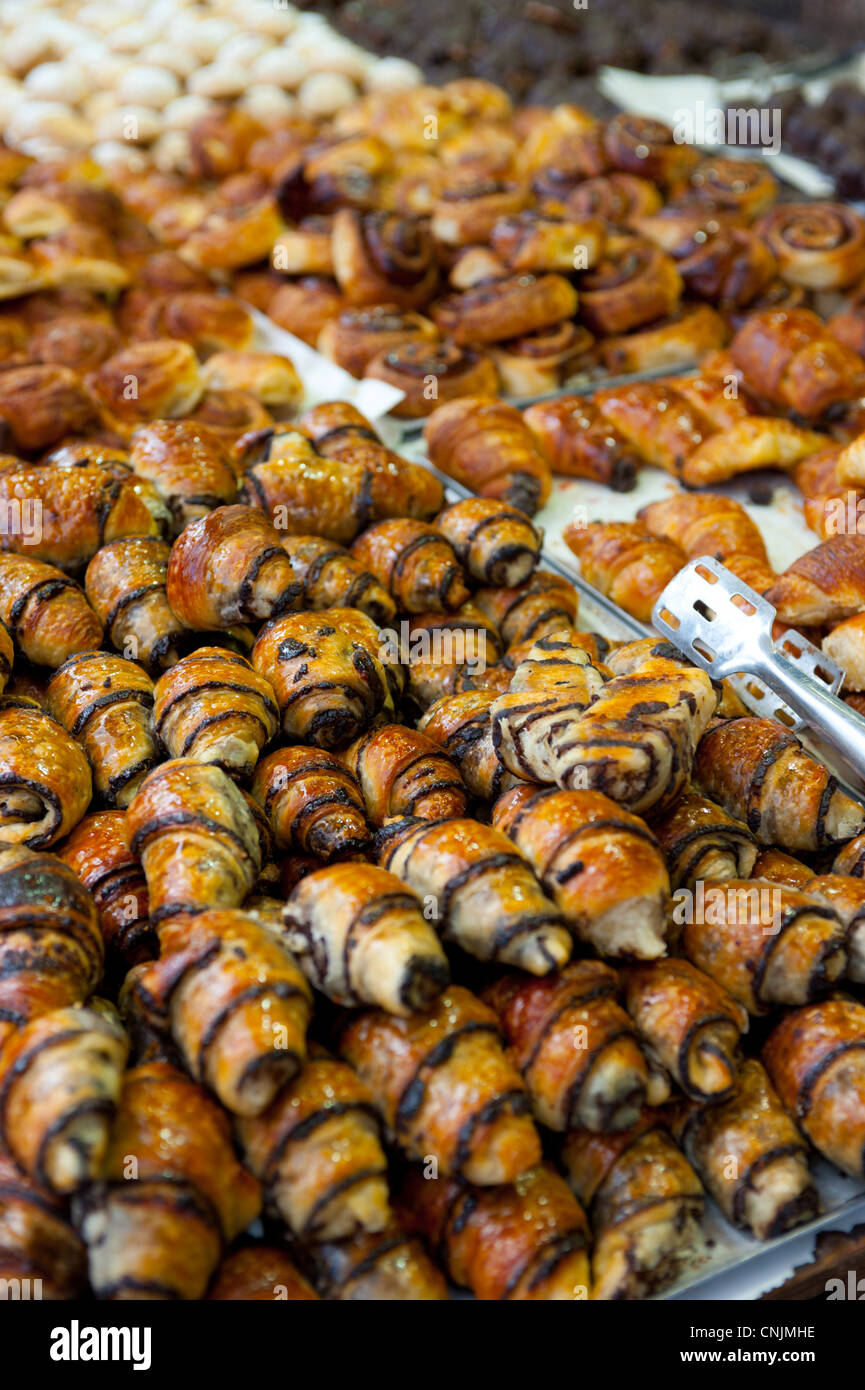 Middle East Israel Tel Aviv chocolate rugelach for sale in the market Stock Photo
