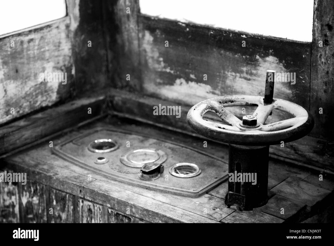 steering wheel of an old typical dutch transportation ship Stock Photo