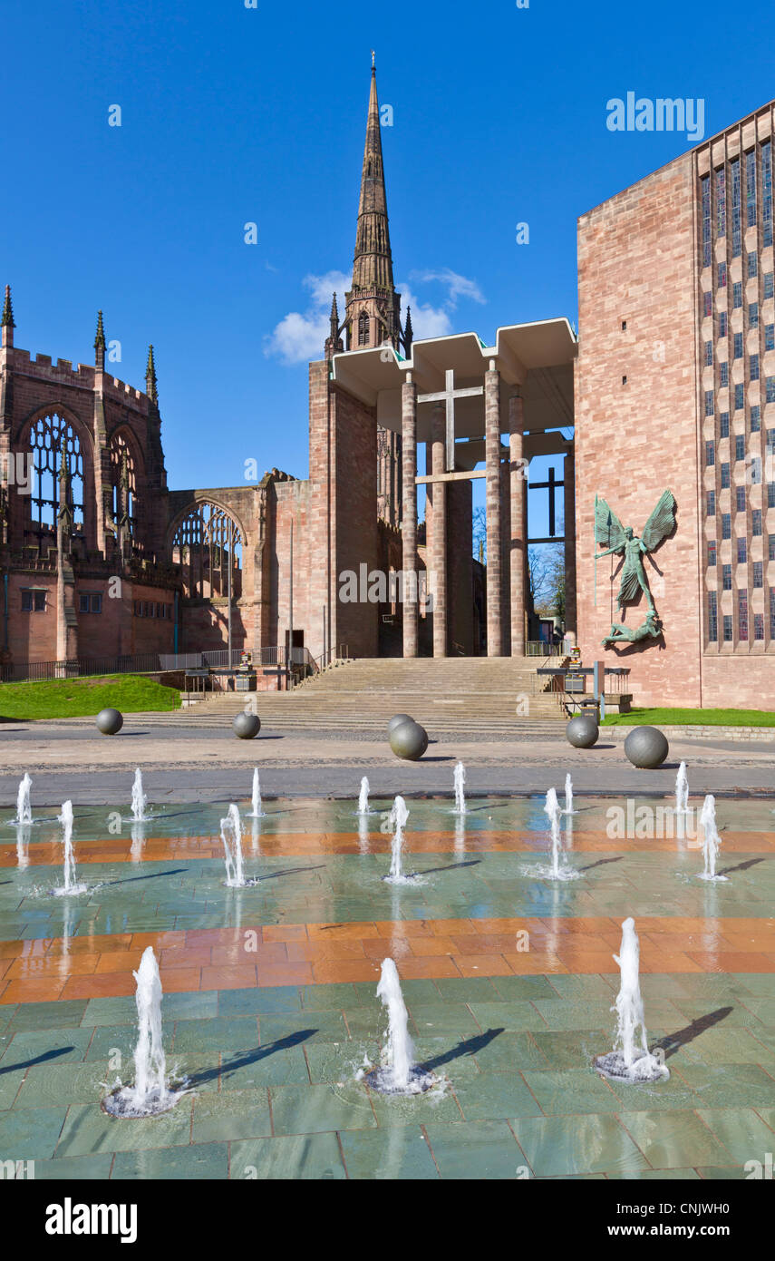 Coventry cathedral both old and new cathedrals Coventry city centre West Midlands Warwickshire England GB UK EU Europe Stock Photo