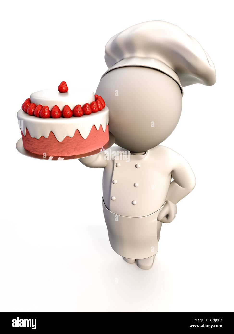 A baker proudly showing a strawberry shortcake Stock Photo