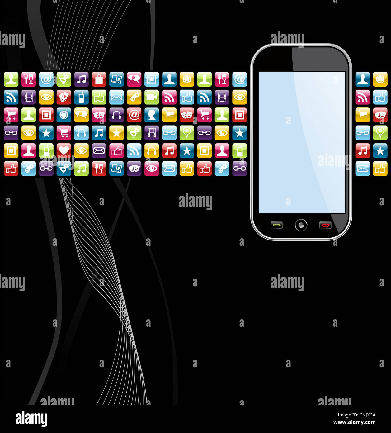 Smartphone application icons on black background. Vector file layered ...