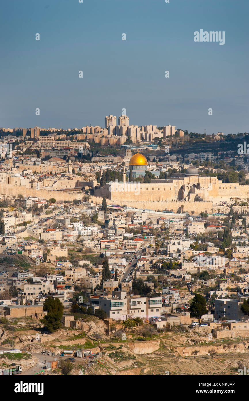 Middle East Israel Old City of Jerusalem from the Mount of Olives Dome of the Rock Stock Photo