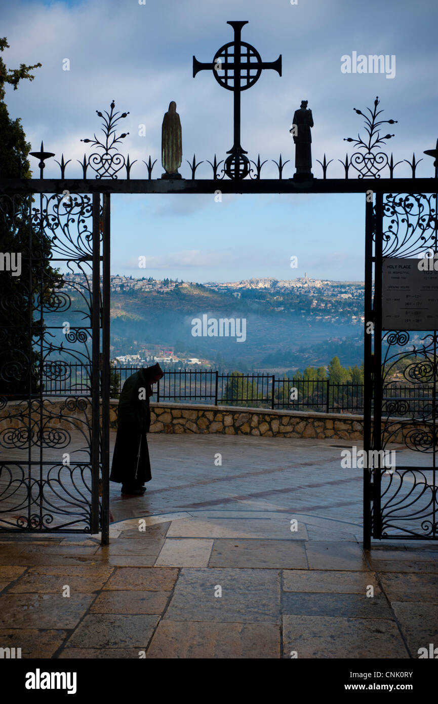 Middle East Israel Jerusalem village of Ein Karem - birthplace of John the Baptist - Jerusalem Church of Visitation - monk Stock Photo