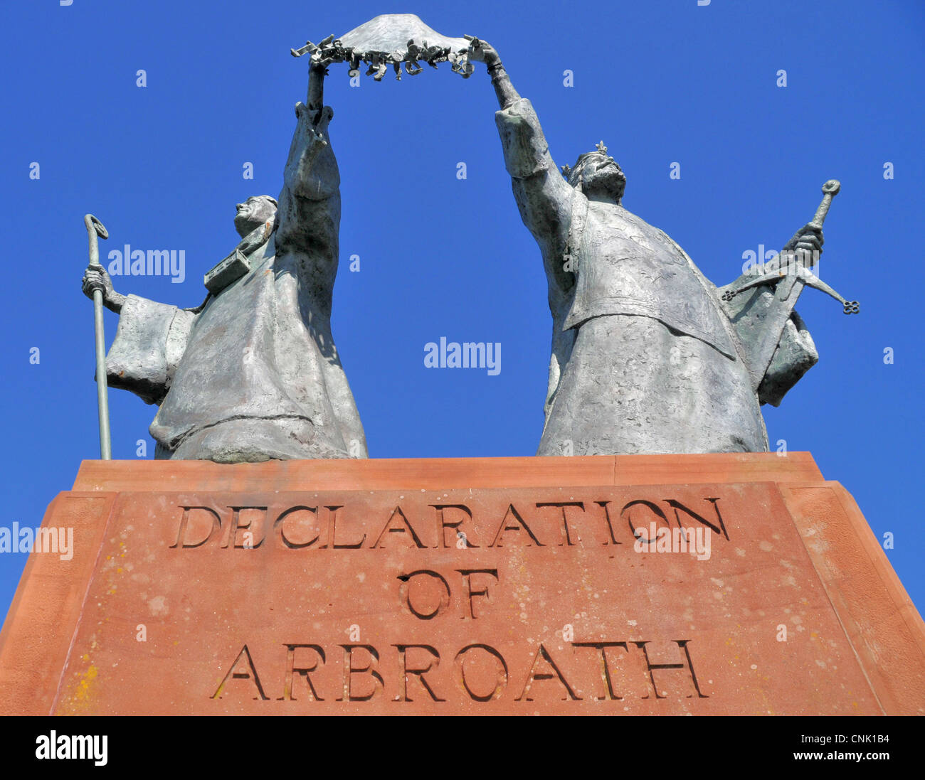 Statue commemorating the historic signing of the Declaration of Arbroath - and thus Scottish Independence - in 1320. Stock Photo