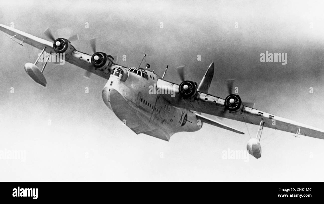 sunderland flying boat in the air Stock Photo