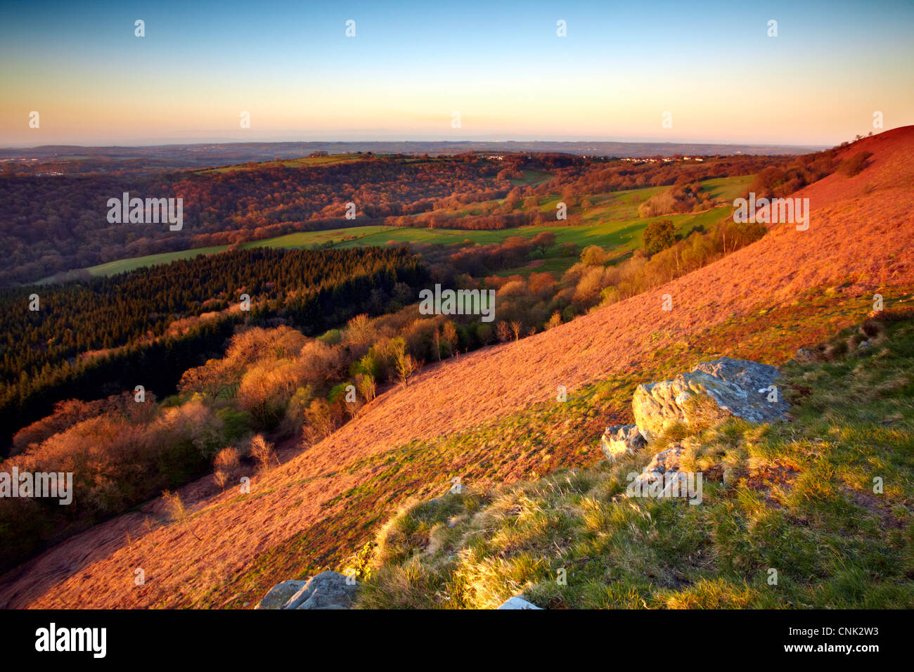 The view from the Garth Mountain, looking south west over Pentyrch, early morning. Stock Photo