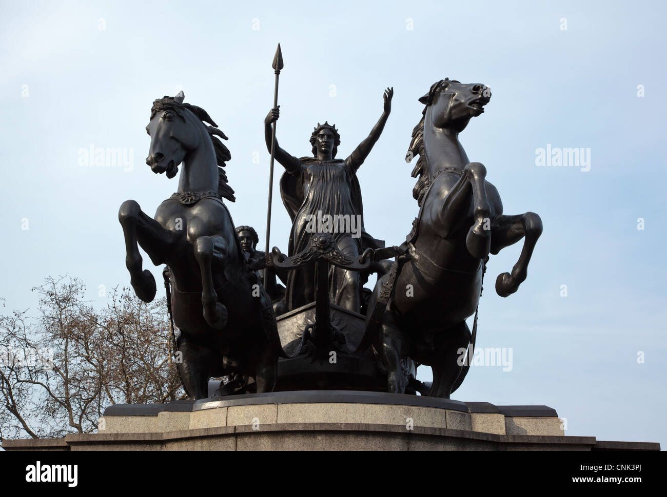 Statue of Boadicea Boudica or Boudicaa on her chariot on Westminster Bridge by the Houses of Parliament London England UK Stock Photo