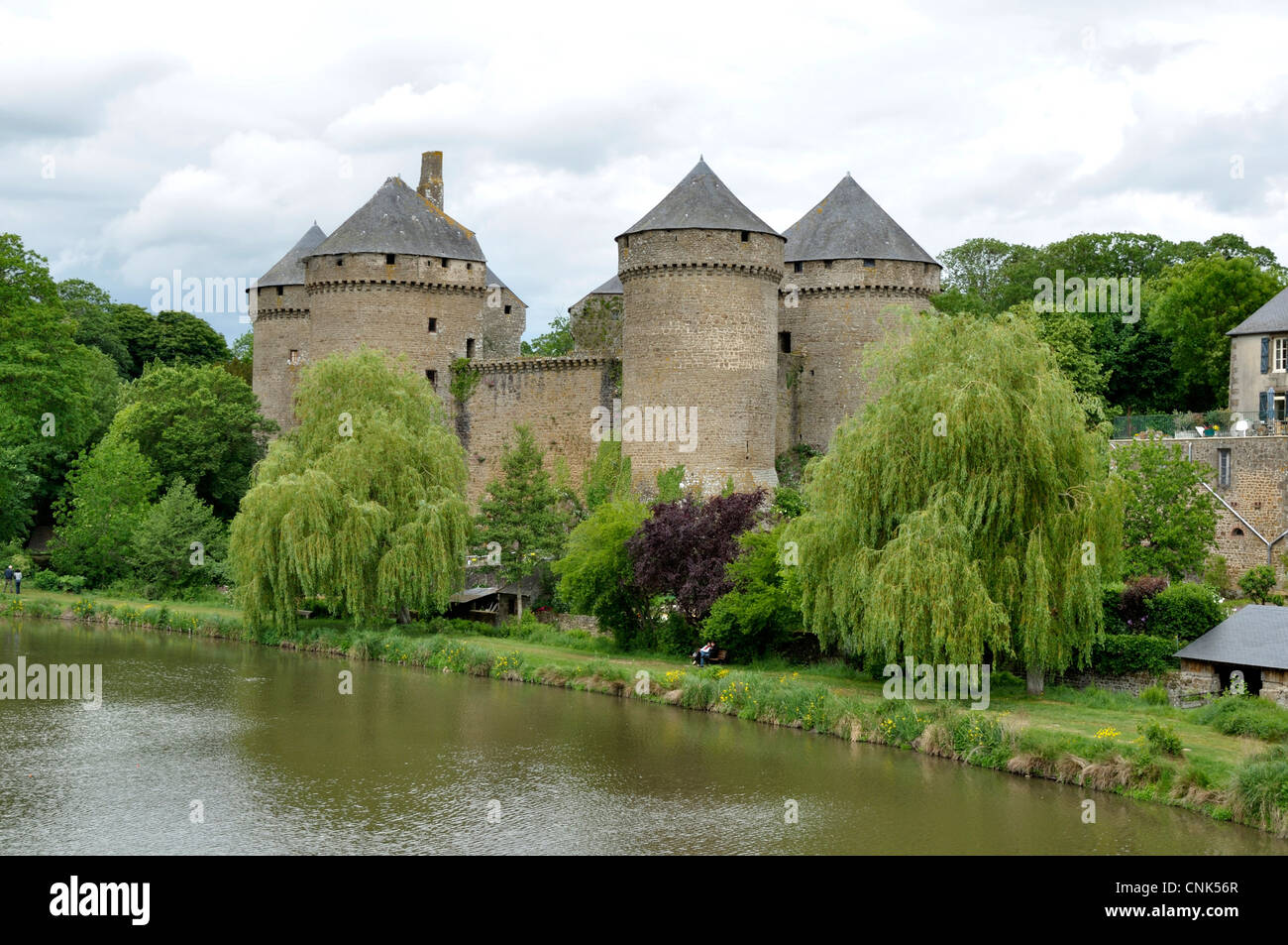 The Castle of Lassay (fifteenth century), located in the heart of the city of Lassay-les-Chateaux in Mayenne (France). Stock Photo