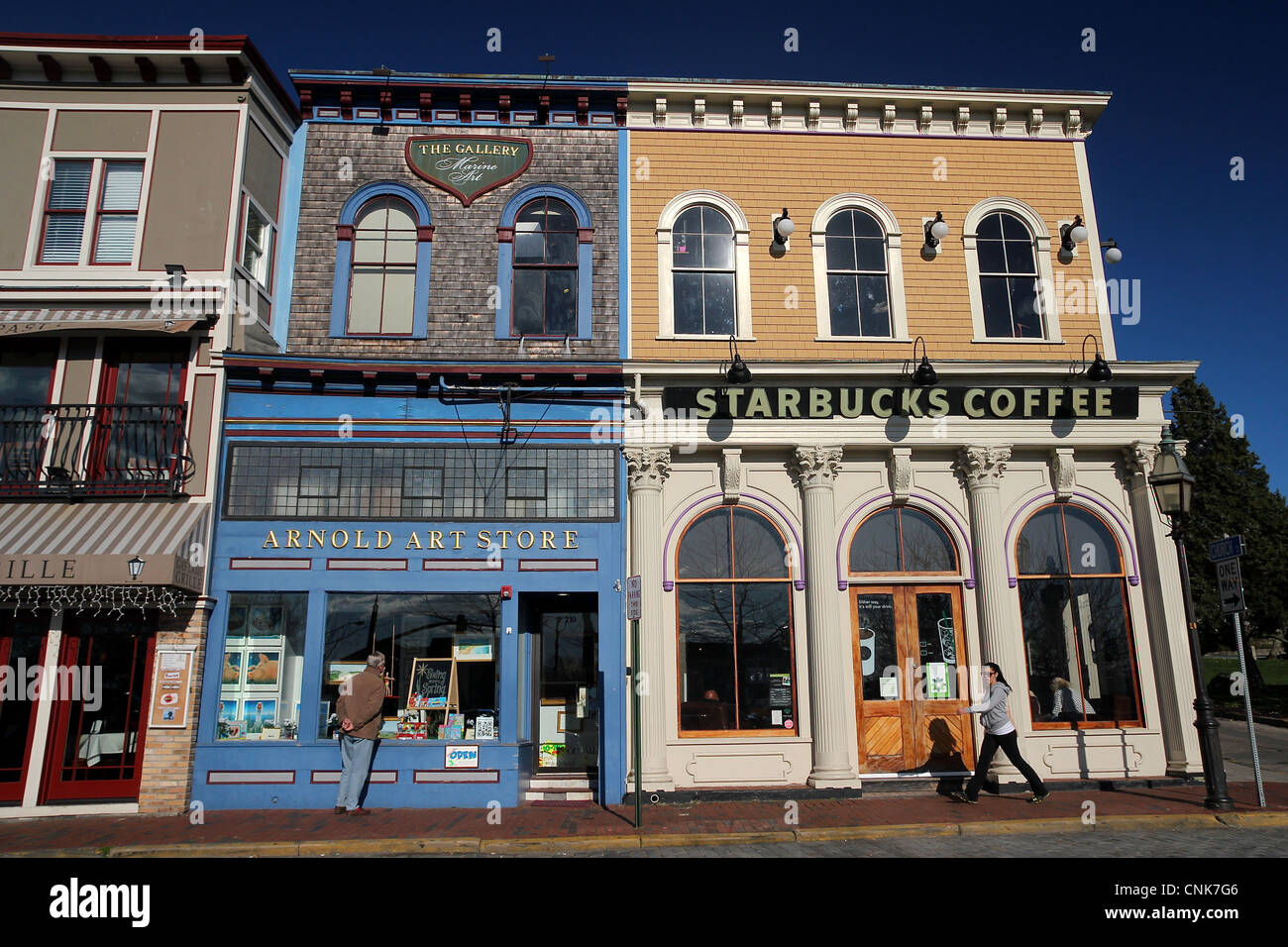 Colorful storefronts in downtown Newport, Rhode Island Stock Photo