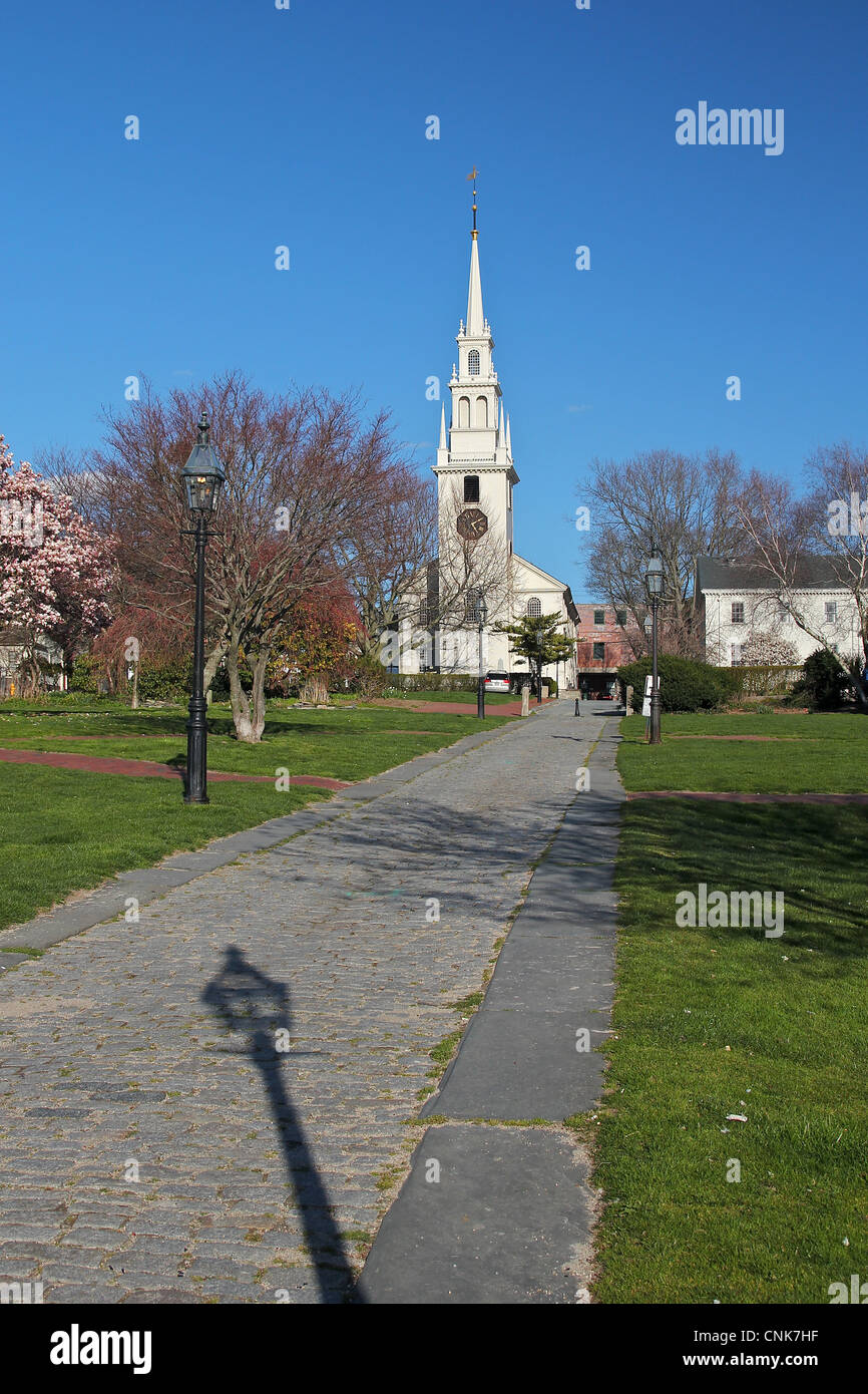 Path leading towards Trinity Church, constructed 1725-1726, in Newport, Rhode Island Stock Photo