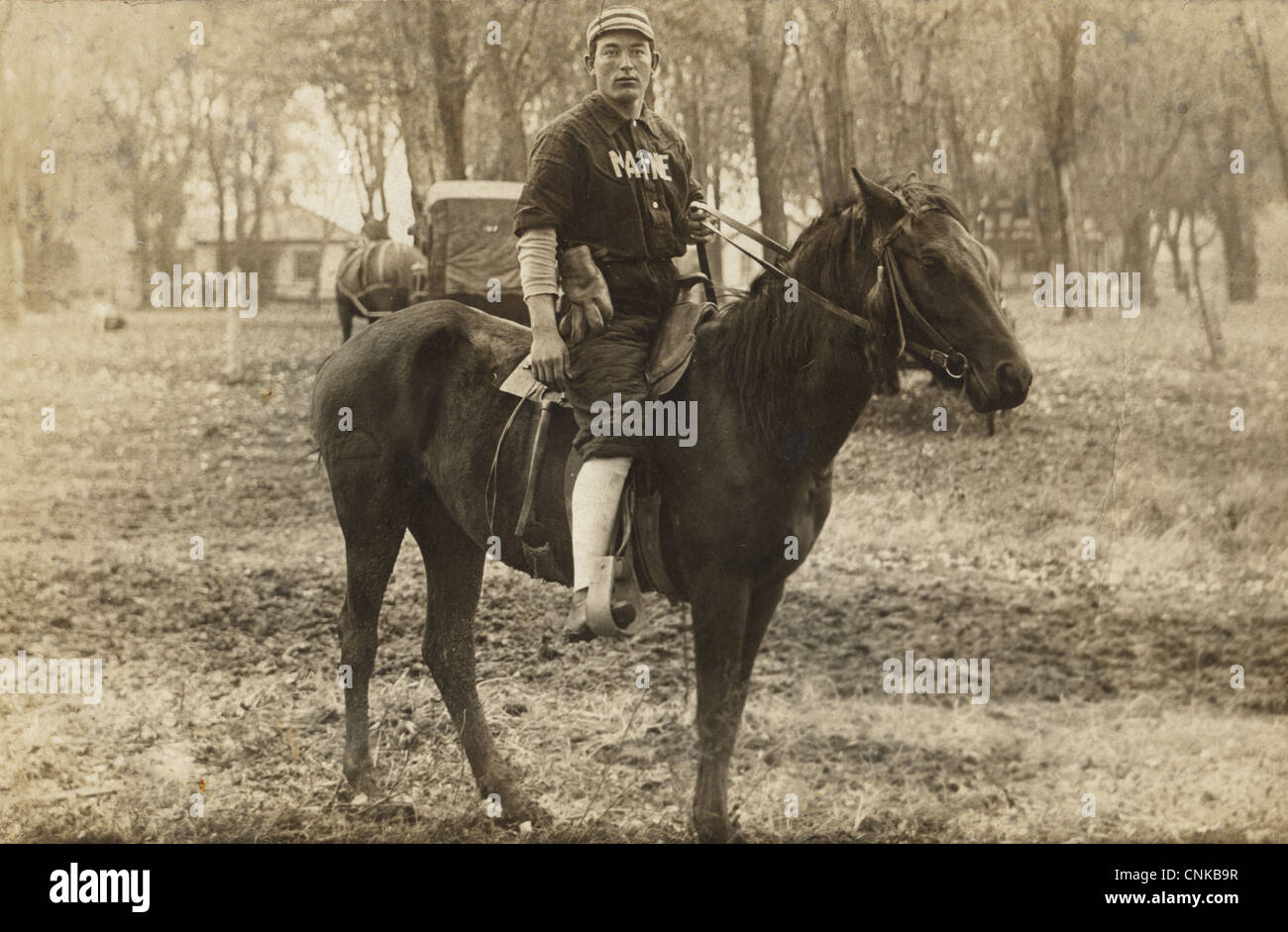 Maine Baseball Player Riding a Dark Horse Stock Photo Alamy